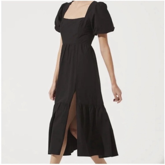 Astr Dresses & Skirts - ASTR the label black poplin midi dress with puffy sleeves and slit Sz XS